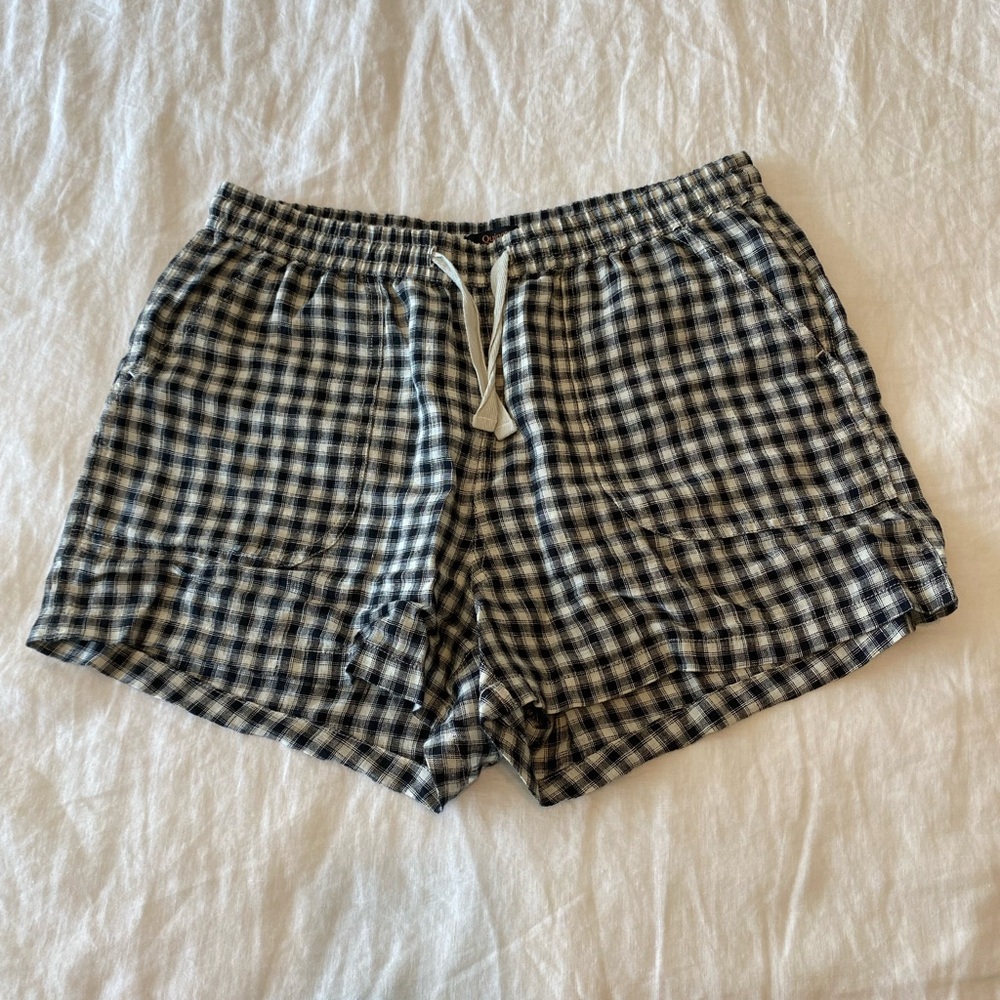Quince Linen Black and White Checkered Shorts